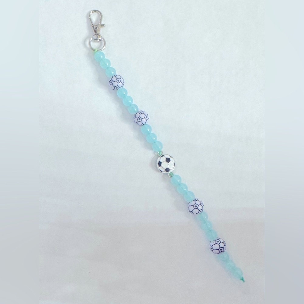 Soccer Beaded Keychain or bag chain with Blue Beads